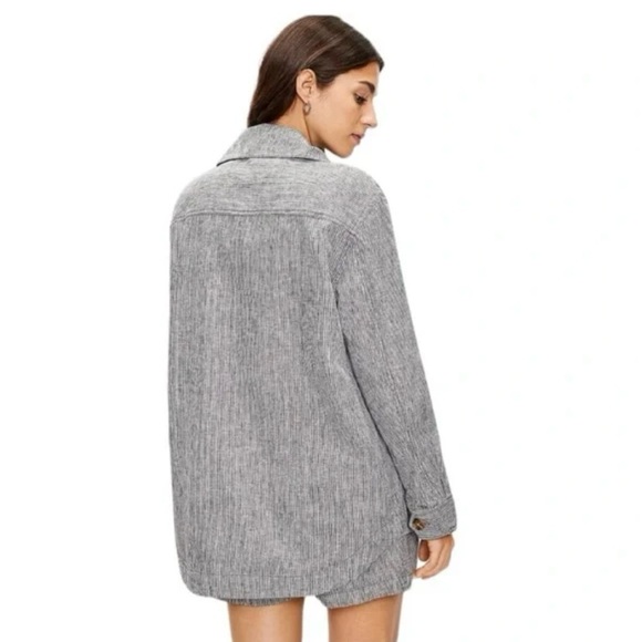 Loft Railroad Stripe Linen Blend Shirt Jacket Gray and White Size Small - Picture 2 of 13